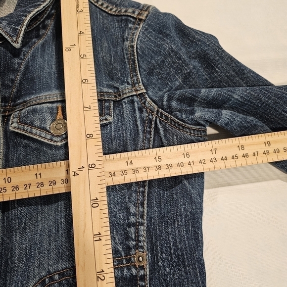 HALOGEN Blue Denim Flap Pocket Trucker Cropped Jean Jacket sz S - Picture 4 of 10